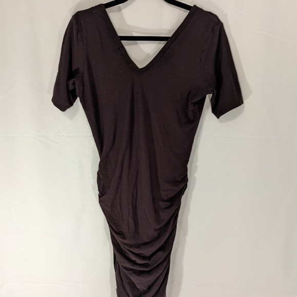 Purple Standard James Perse Fitted Dress, V Neck & Back, Ruched Sides, Sz L - Picture 3 of 9